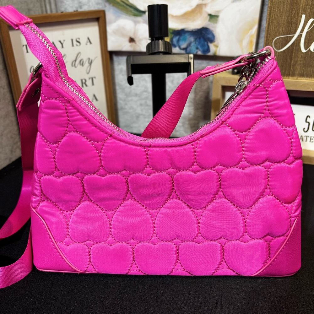 Very Barbie style,hot pink,quilted hearts, crossbody shoulder bag